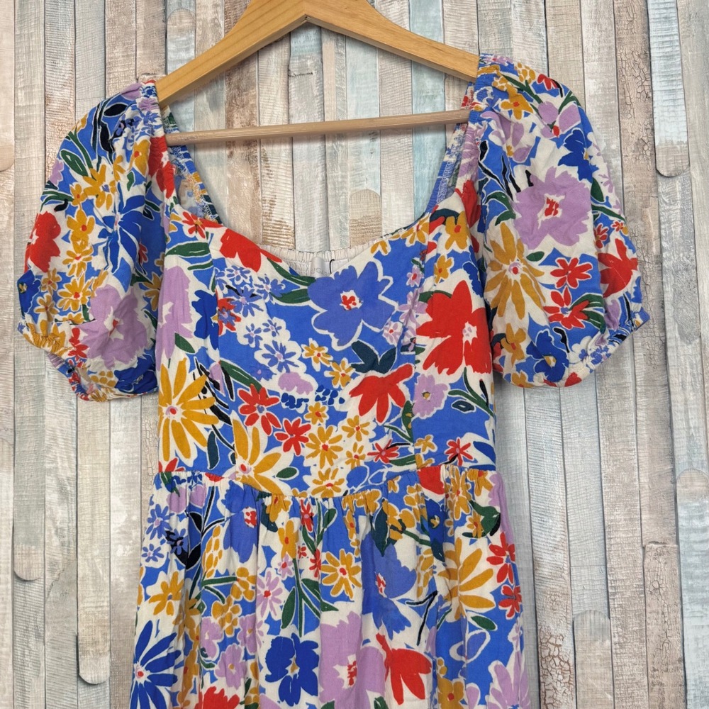 Sugarlips Colorful Boho Ojai Floral Puff Sleeve Smocked Sweetheart Midi Dress XS - Picture 3 of 8